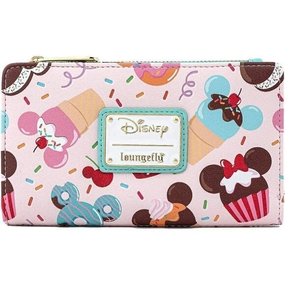 Loungefly Disney Mickey and Minnie Mouse Sweet Treats Pink Bi-Fold Snap Wallet - Picture 1 of 4